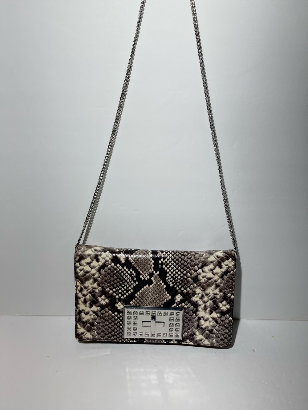 😍 Michael Kors Snake-Print Chain Crossbody Black & Cream with Silver Hardwear